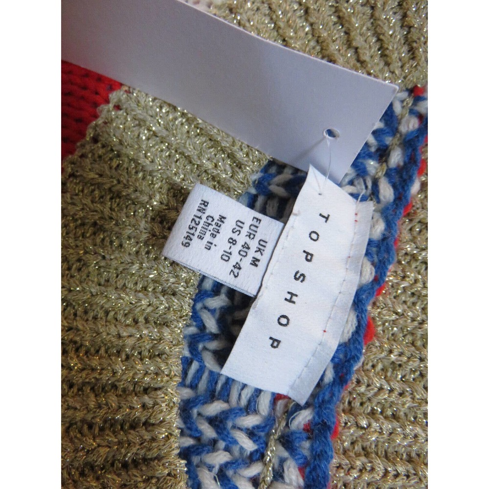 Topshop Union Jack Flag Sweater Gold Metallic Trim Red White Blue Size M NEW - Picture 6 of 15